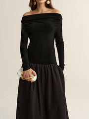 Off-Shoulder Long-Sleeve Maxi Dress