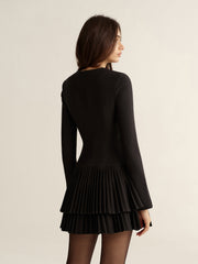 Long Sleeve Tiered Pleated Mini Dress