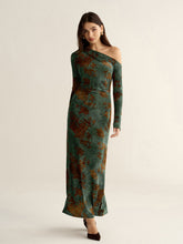 Floral Jacquard One-Shoulder Maxi Dress