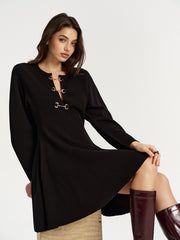 Horsebit Detail Knit Flared Dress