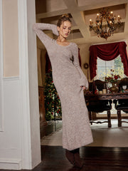 Long Sleeve Knit Maxi Dress with Scarf