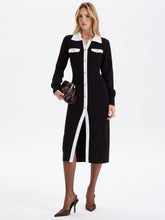 Contrast Trim Decor Pockets Split Hem Shirt Dress