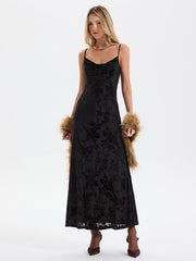 Cami Flocked Floral Mesh Maxi Dress