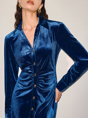 Ruched Velvet Shirt Dress