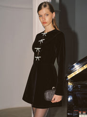 Crystal Bow Detail Velvet Mini Dress