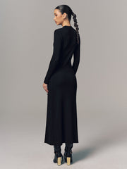 Side Button Slit Rib-Knit Maxi Dress