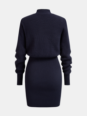 Contrast-Trim Tie-Neck Knit Midi Dress