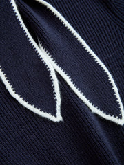 Contrast-Trim Tie-Neck Knit Midi Dress
