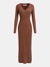 Cable-Knit V-Neck Maxi Sweater Dress