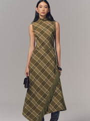 Plaid Fringe Sleeveless Cotton Maxi Dress