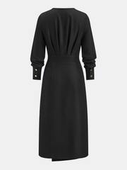 Wrap V-Neck Metal Detail Long Sleeve Maxi Dress