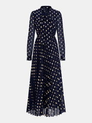 Long Sleeves Foil Spot Print A-Line Maxi Dress