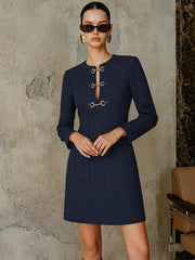 Metal Buckle Tweed Mini Dress