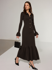 Mermaid Hem Collared Knit Maxi Dress