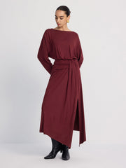 Long Sleeve Ruched Slit Maxi Dress