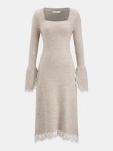 Wool-Blend Lace-Trim Square-Neck Dress