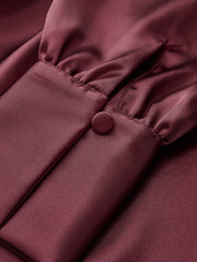 Satin Off-Shoulder Long Sleeve Ruched Dress