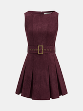 Belted Suede Pleated Mini Dress