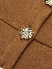Suede Long-Sleeve Button-Front Jumpsuit