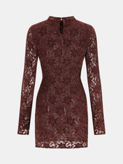 Lace-Jacquard Long-Sleeve Mini Dress