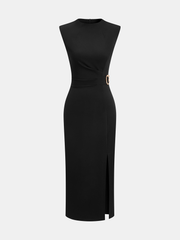 Metal Detail Slit Sleeveless Midi Dress