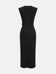 Metal Detail Slit Sleeveless Midi Dress