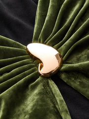 Metal Detail Color-Block Velvet Panel Dress