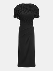 Draped Mesh Cape Sleeve Maxi Dress