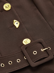 Metal Button V-Neck Belted Mini Dress
