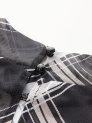 Mock Neck Ruffle Sheer Plaid Mini Dress