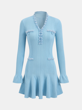 Ruffled Hem Pearl Trim Knit Mini Dress