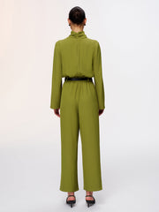 Belted Twist-Neck Wide-Leg Jumpsuit
