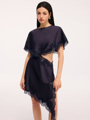 Lace Trim Satin Cut-Out Capelet Mini Dress