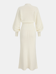 Bishop Sleeve Crochet Knit Maxi Dress