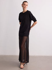 Short Sleeve Sheer Hem Knit Maxi Dress
