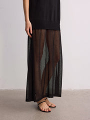 Short Sleeve Sheer Hem Knit Maxi Dress