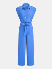 Sleeveless Collared Tie Waist Wide-Leg Jumpsuit