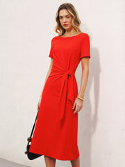 Short Sleeve Knot-Waist Midi Dress