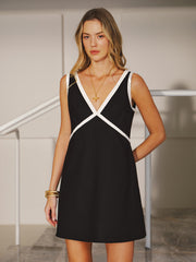 Oversize Contrast Trim Linen-Blend Mini Dress