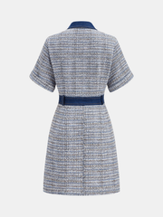 Denim Panel Tweed Mini Shirt Dress