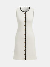 Contrast Trim Button-Front Sleeveless Knit Dress