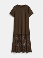 Lace Panel Short Sleeve Maxi Dress