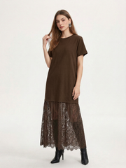 Lace Panel Short Sleeve Maxi Dress