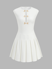 Sleeveless Horsebit Pleated Mini Dress