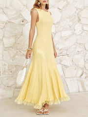 Sleeveless Lace Hem Knit Maxi Dress