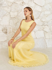Sleeveless Lace Hem Knit Maxi Dress