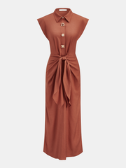 Tie Waist Collared Sleeveless Maxi Dress