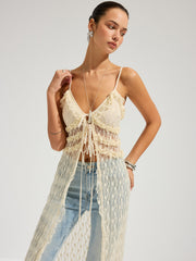 Ruffle Lace Sheer Cami Midi Dress