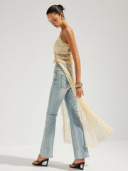 Ruffle Lace Sheer Cami Midi Dress