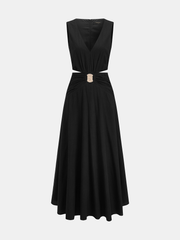 Deep V Cut Out Waist Sleeveless Maxi Dress